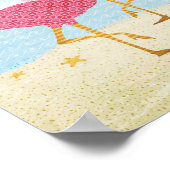 Aquarellfarbene Flamingos am Strand Poster (Ecke)