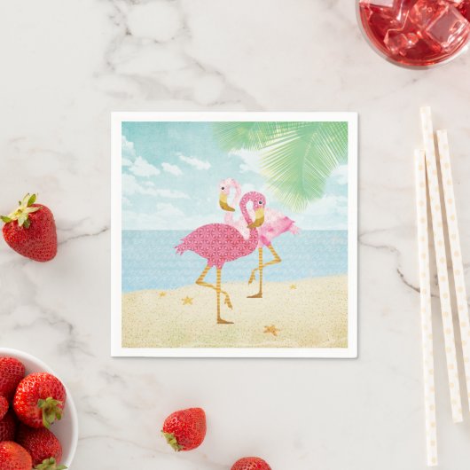 Aquarellfarbene Flamingos am Strand Serviette (Beispiel)