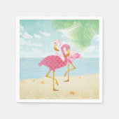 Aquarellfarbene Flamingos am Strand Serviette (Vorderseite)