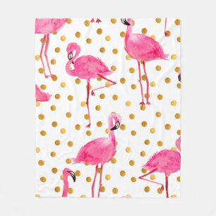 Aquarellfarbene Flamingos mit goldenen Punkten nah Fleecedecke