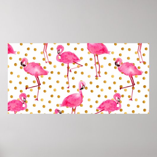 Aquarellfarbene Flamingos mit goldenen Punkten nah Poster (Vorne)