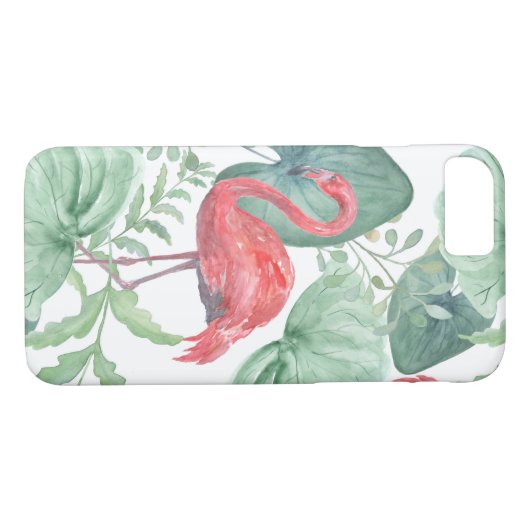 Aquarellfarbene Flamingos und Blätter. Case-Mate iPhone Hülle (Rückseite (Horizontal))