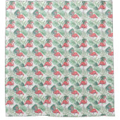 Aquarellfarbene Flamingos und Blätter. Duschvorhang (Vorderseite)