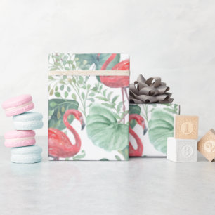 Aquarellfarbene Flamingos und Blätter Geschenkpapier