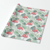 Aquarellfarbene Flamingos und Blätter Geschenkpapier (Ungerollt)
