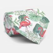 Aquarellfarbene Flamingos und Blätter Krawatte (Gerollt)
