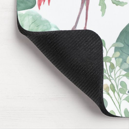 Aquarellfarbene Flamingos und Blätter. Mousepad (Ecke)