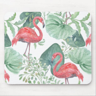 Aquarellfarbene Flamingos und Blätter. Mousepad