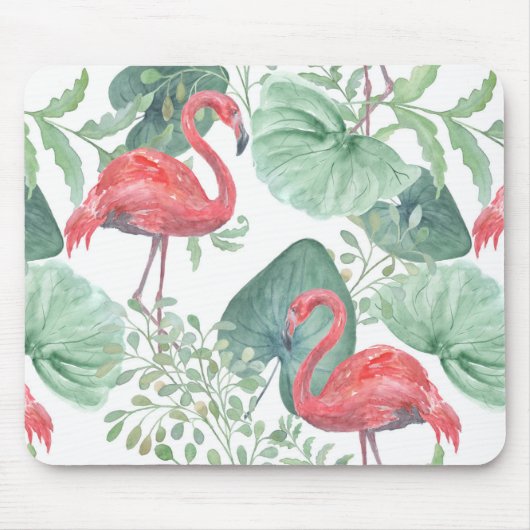 Aquarellfarbene Flamingos und Blätter. Mousepad (Vorne)