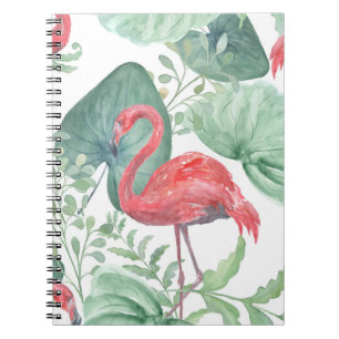 Aquarellfarbene Flamingos und Blätter. Notizblock