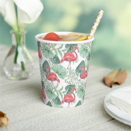 Aquarellfarbene Flamingos und Blätter. Pappbecher