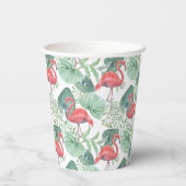 Aquarellfarbene Flamingos und Blätter. Pappbecher (Rückseite)