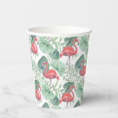 Aquarellfarbene Flamingos und Blätter. Pappbecher (Rechts)