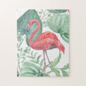 Aquarellfarbene Flamingos und Blätter. Puzzle (Vertikal)