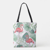 Aquarellfarbene Flamingos und Blätter. Tasche (Rückseite)