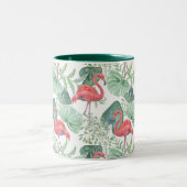 Aquarellfarbene Flamingos und Blätter. Zweifarbige Tasse (Mittel)