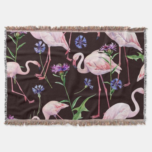 Aquarellfarbene Flamingos und wilde Blume Muster. Decke (Vorderseite)