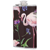 Aquarellfarbene Flamingos und wilde Blume Muster. Flachmann (Links)