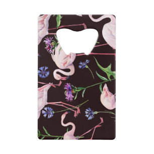 Aquarellfarbene Flamingos und wilde Blume Muster. Geldbeutel Flaschenöffner