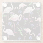 Aquarellfarbene Flamingos und wilde Blume Muster. Glasuntersetzer (Rückseite)
