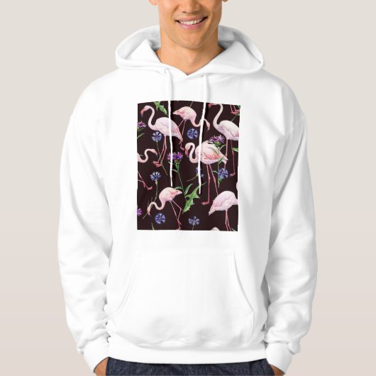 Aquarellfarbene Flamingos und wilde Blume Muster. Hoodie (Vorderseite)