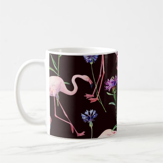Aquarellfarbene Flamingos und wilde Blume Muster. Kaffeetasse (Links)