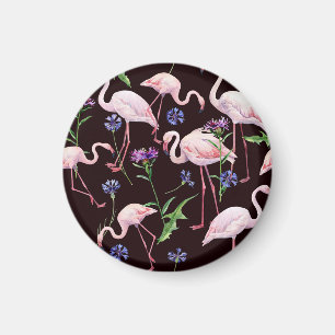 Aquarellfarbene Flamingos und wilde Blume Muster. Magnet