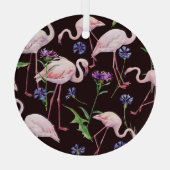 Aquarellfarbene Flamingos und wilde Blume Muster. Ornament Aus Glas (Rückseite)