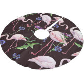 Aquarellfarbene Flamingos und wilde Blume Muster. Polyester Weihnachtsbaumdecke (Schrägansicht)