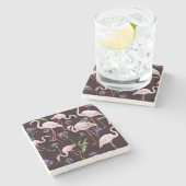 Aquarellfarbene Flamingos und wilde Blume Muster. Steinuntersetzer (Seitenansicht)