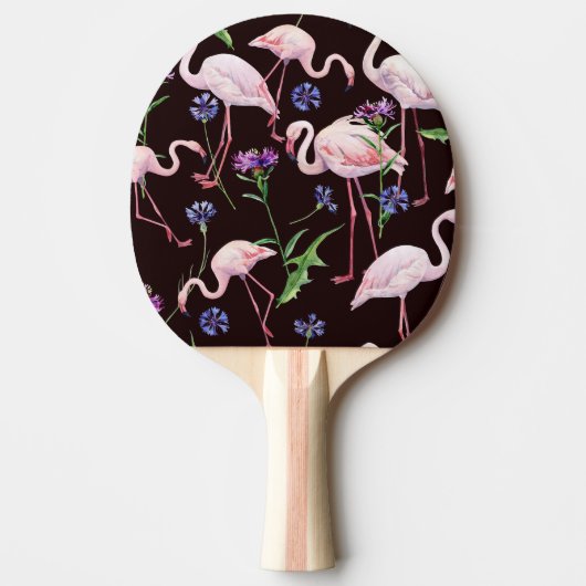 Aquarellfarbene Flamingos und wilde Blume Muster. Tischtennis Schläger (Vorderseite)