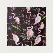 Aquarellfarbene Flamingos und wilde Blume Muster. Wandteppich (Vorderseite (Horizontal))