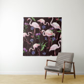 Aquarellfarbene Flamingos und wilde Blume Muster. Wandteppich (Beispiel)