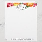 Aquarellfarbene Frucht Party-Menü mit Buchstaben (Vorne/Hinten)