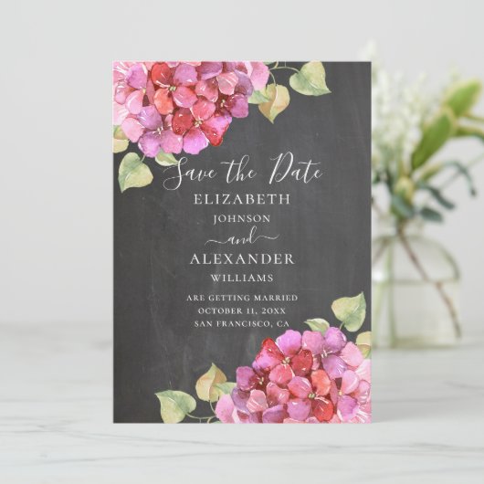 Aquarellfarbene fuchsienfarbene Blume. Blumenklats Save The Date (Stehend Vorderseite)