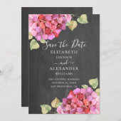 Aquarellfarbene fuchsienfarbene Blume. Blumenklats Save The Date (Vorne/Hinten)