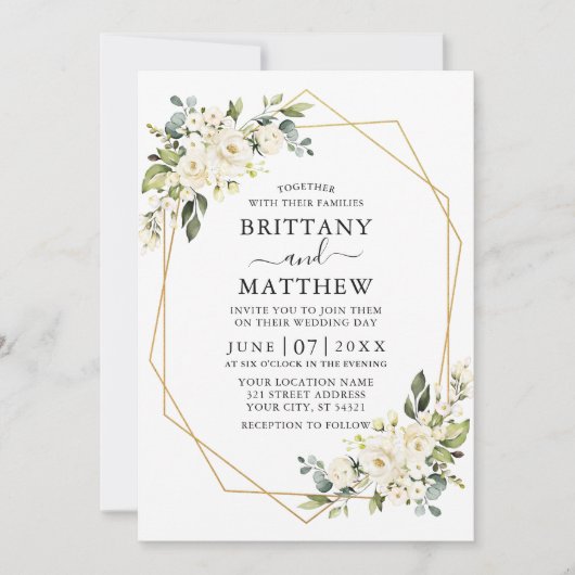 Aquarellfarbene Georahmen-Hochzeit Einladung (Vorderseite)