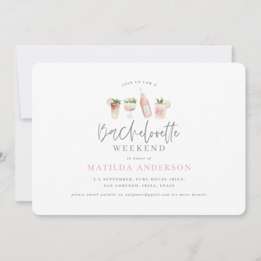 Aquarellfarbene Getränke Bachelorette Wochenende Ankündigung (Vorderseite)