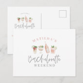 Aquarellfarbene Getränke Bachelorette Wochenende Einladungspostkarte (Vorne/Hinten)