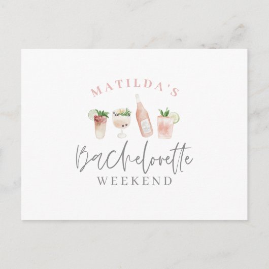 Aquarellfarbene Getränke Bachelorette Wochenende Einladungspostkarte (Vorderseite)
