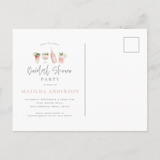 Aquarellfarbene Getränke Brautparty Party Einladungspostkarte (Rückseite)