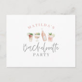Aquarellfarbene Getränke Junggeselinnen-Abschied e Einladungspostkarte (Vorderseite)
