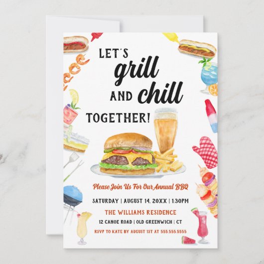 Aquarellfarbene GRILLEN Party Einladung (Vorderseite)