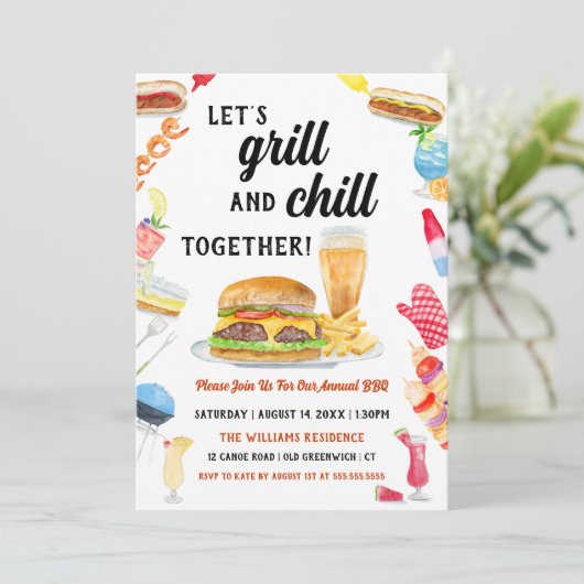 Aquarellfarbene GRILLEN Party Einladung (Stehend Vorderseite)