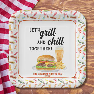 Aquarellfarbene GRILLEN Party Pappteller