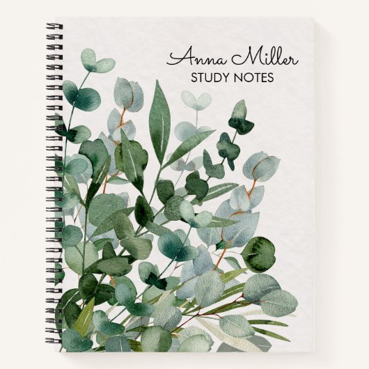 Aquarellfarbene Grünfolien Blätter Moderne Notizblock (Vorderseite)