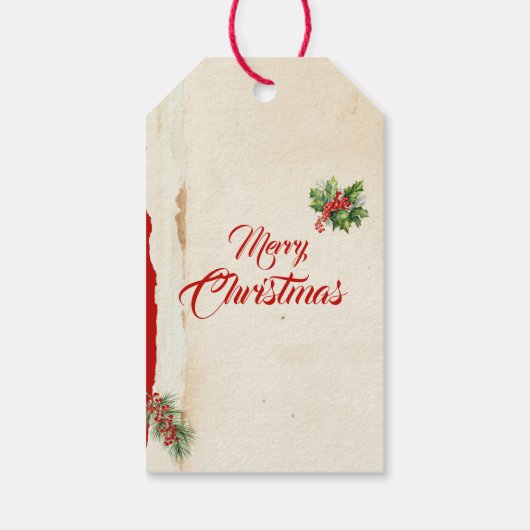 Aquarellfarbene Grüntöne Holly Berries Frohe Weihn Geschenkanhänger (Rückseite)