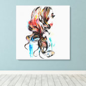 Aquarellfarbene Haarstyling-Haarschminke Leinwanddruck (Insitu (Holzboden))