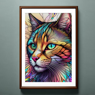 Aquarellfarbene Hartglas-Art Katze II 2:3 Poster