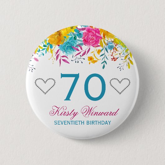 Aquarellfarbene, helle Frühlingsblumen Geburtstag Button (Vorderseite)